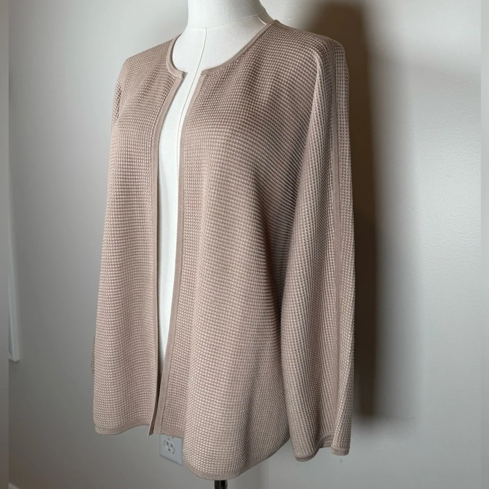 Eileen Fisher Silk Organic Cotton Open Front Cardigan Sweater Womens Size Large